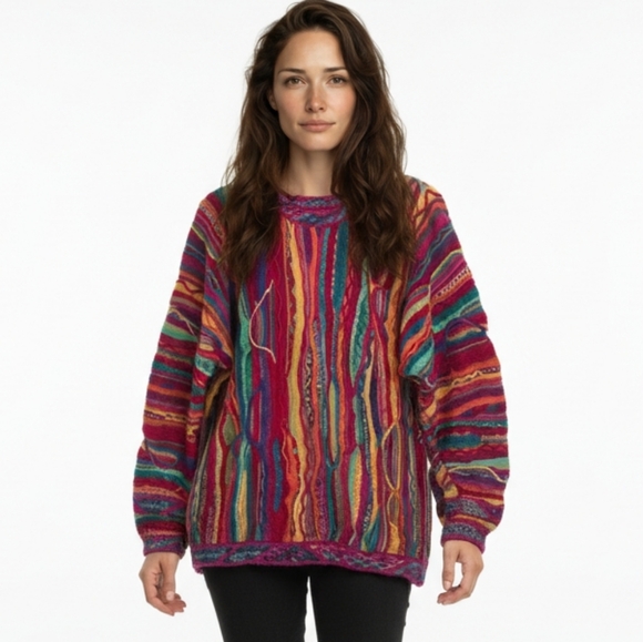COOGI Vintage 90's 3D Knit Vibrant Multicolor Cotton Intricate Knit Swaeter L - Picture 8 of 9